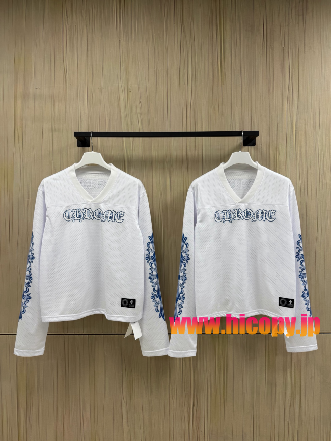 【Chrome Hearts x Matty Boy】クロムハーツ マッティボーイ コラボ アイスホッケージャージ ホワイト×ネイビー メッシュ Vネック 240g高密速乾 稀少アイテム