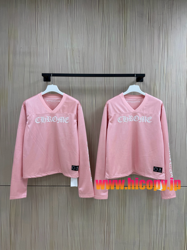 【Chrome Hearts x Matty Boy】クロムハーツ マッティボーイ コラボ アイスホッケージャージ ピンク×ホワイト メッシュ Vネック 240g高密速乾 稀少アイテム