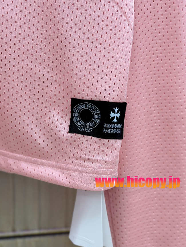 【Chrome Hearts x Matty Boy】クロムハーツ マッティボーイ コラボ アイスホッケージャージ ピンク×ホワイト メッシュ Vネック 240g高密速乾 稀少アイテム