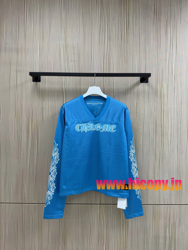 【Chrome Hearts x Matty Boy】クロムハーツ マッティボーイ コラボ アイスホッケージャージ ブルー×ホワイト メッシュ Vネック 240g高密速乾 稀少アイテム