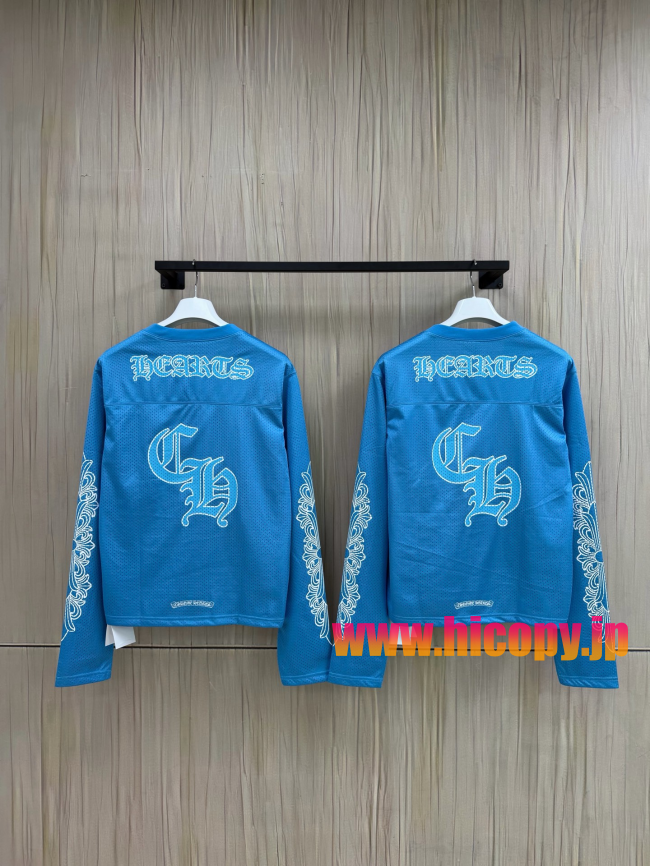 【Chrome Hearts x Matty Boy】クロムハーツ マッティボーイ コラボ アイスホッケージャージ ブルー×ホワイト メッシュ Vネック 240g高密速乾 稀少アイテム