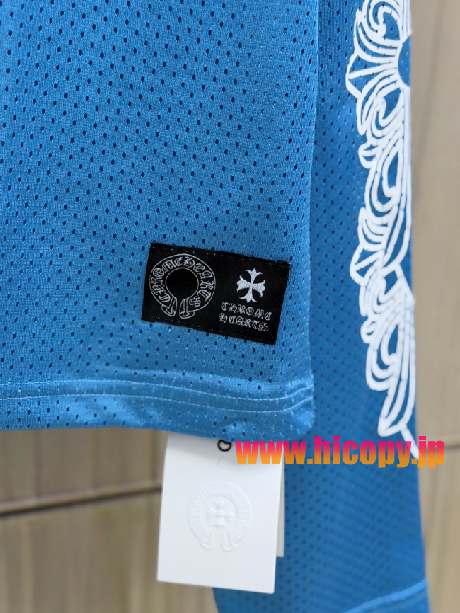 【Chrome Hearts x Matty Boy】クロムハーツ マッティボーイ コラボ アイスホッケージャージ ブルー×ホワイト メッシュ Vネック 240g高密速乾 稀少アイテム