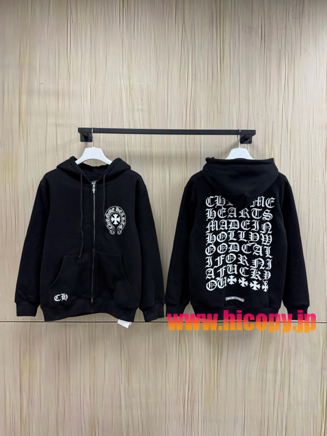 【Chrome Hearts】クロムハーツ フルジップパーカー ブラック 500g重磅コットン ワンポイント刺繍 白銅鍍銀五金 非売品レベル