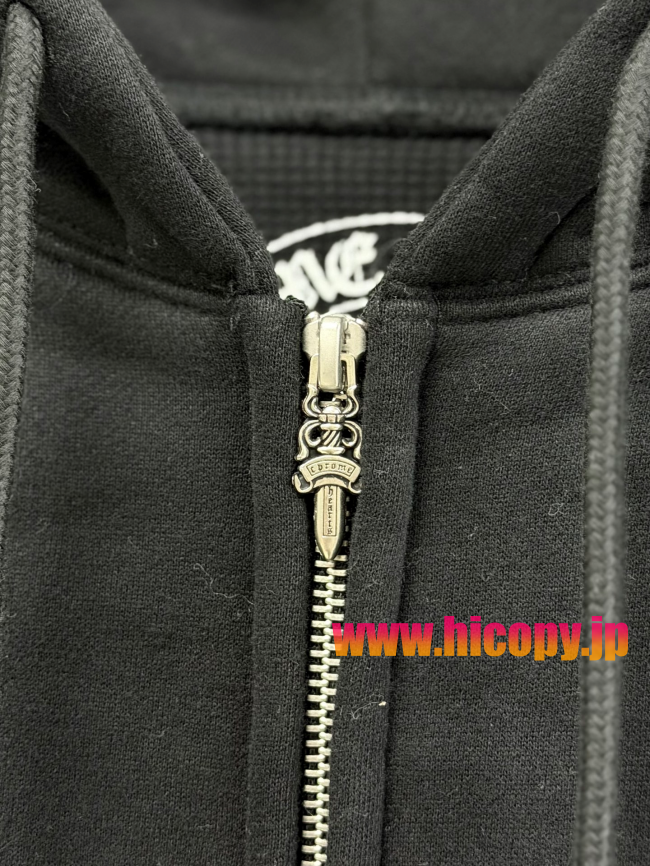 【Chrome Hearts】クロムハーツ フルジップパーカー ブラック 500g重磅コットン ワンポイント刺繍 白銅鍍銀五金 非売品レベル