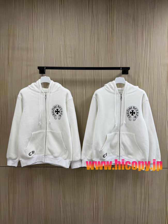 【Chrome Hearts】クロムハーツ フルジップパーカー オフホワイト 500g重磅コットン ワンポイント刺繍