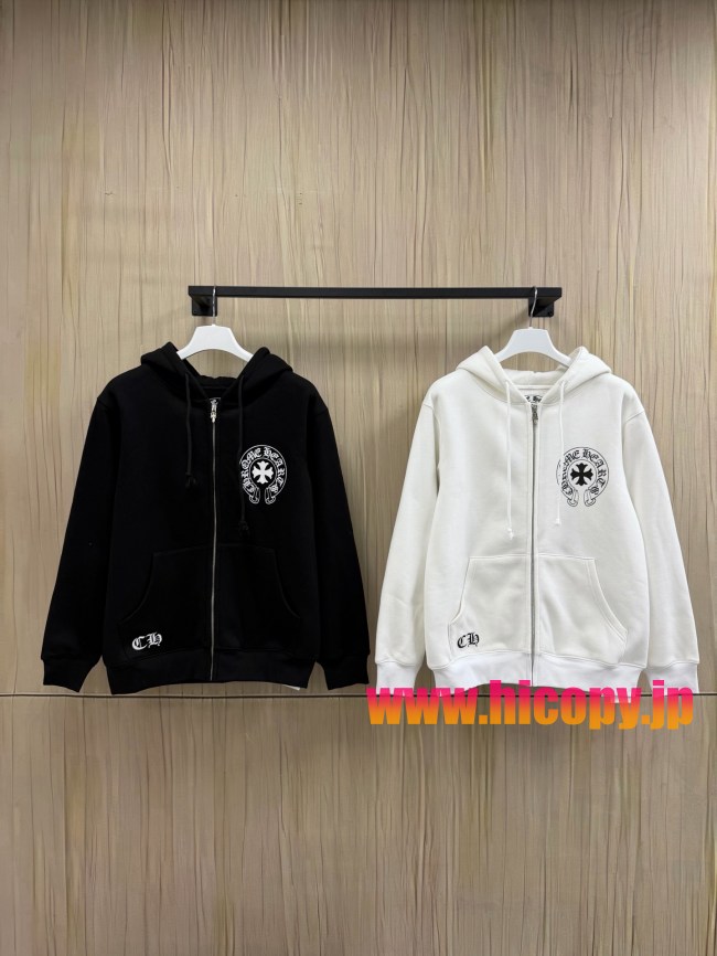 【Chrome Hearts】クロムハーツ フルジップパーカー オフホワイト 500g重磅コットン ワンポイント刺繍