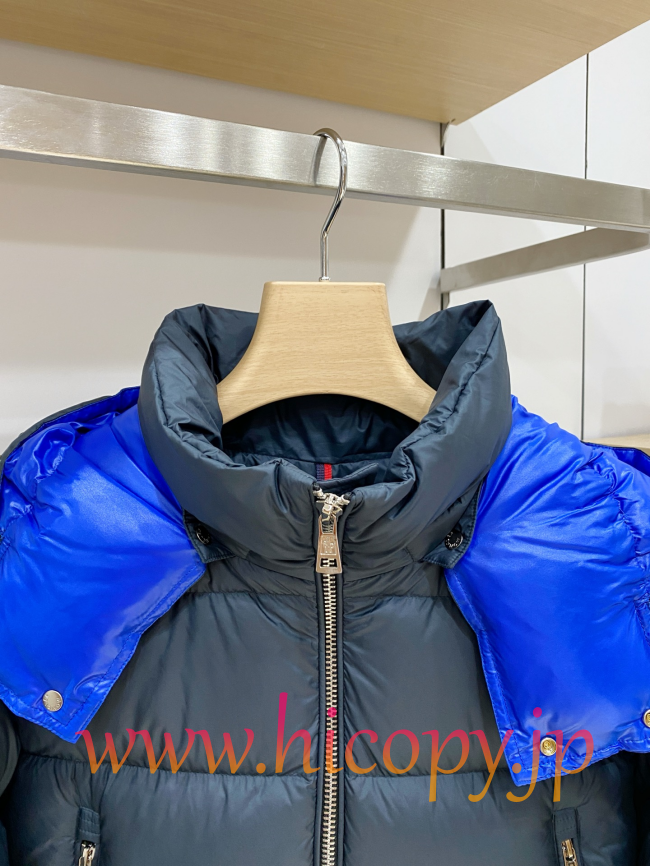 モンクレール Moncler コントラストカラー取り外し可能フード付きダウンジャケット ネイビー 男女兼用 hicopymn010