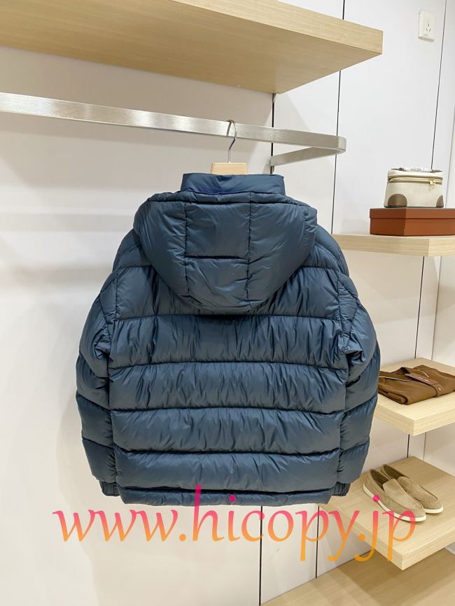 モンクレール Moncler コントラストカラー取り外し可能フード付きダウンジャケット ネイビー 男女兼用 hicopymn010
