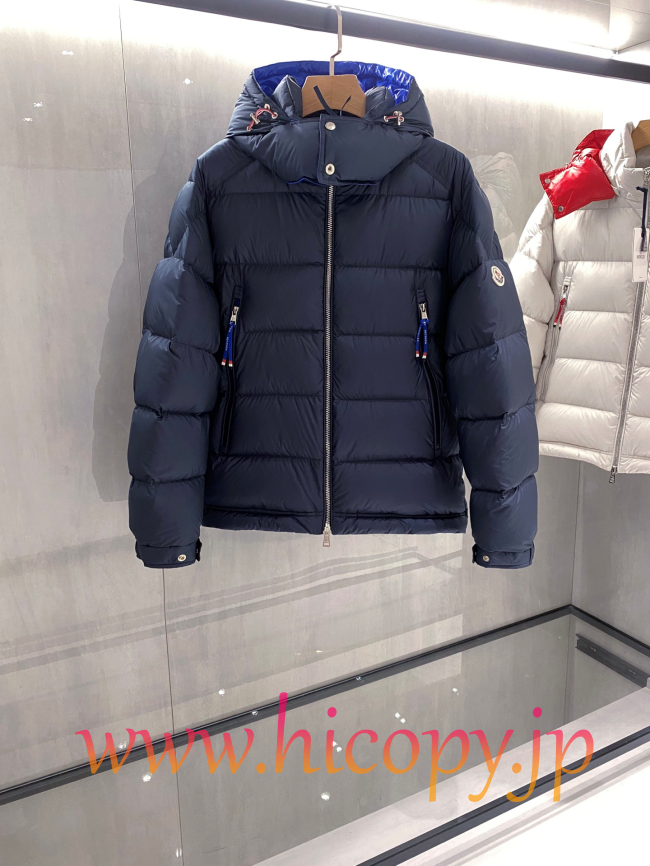 モンクレール Moncler 配色フード付きダウンジャケット ユニセックス ネイビー hicopymn033
