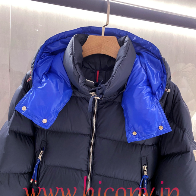 モンクレール Moncler 配色フード付きダウンジャケット ユニセックス ネイビー hicopymn033