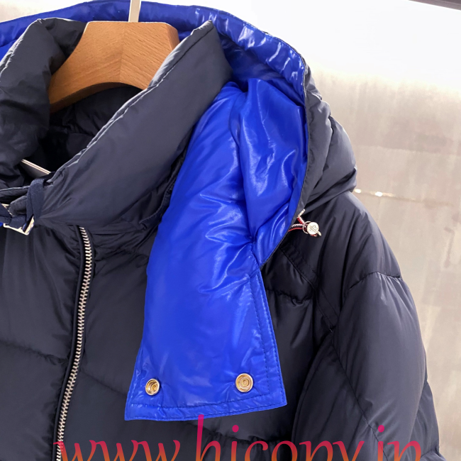 モンクレール Moncler 配色フード付きダウンジャケット ユニセックス ネイビー hicopymn033