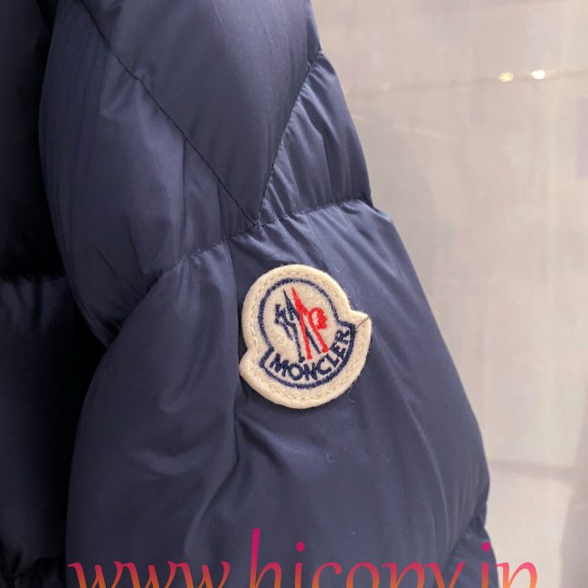 モンクレール Moncler 配色フード付きダウンジャケット ユニセックス ネイビー hicopymn033
