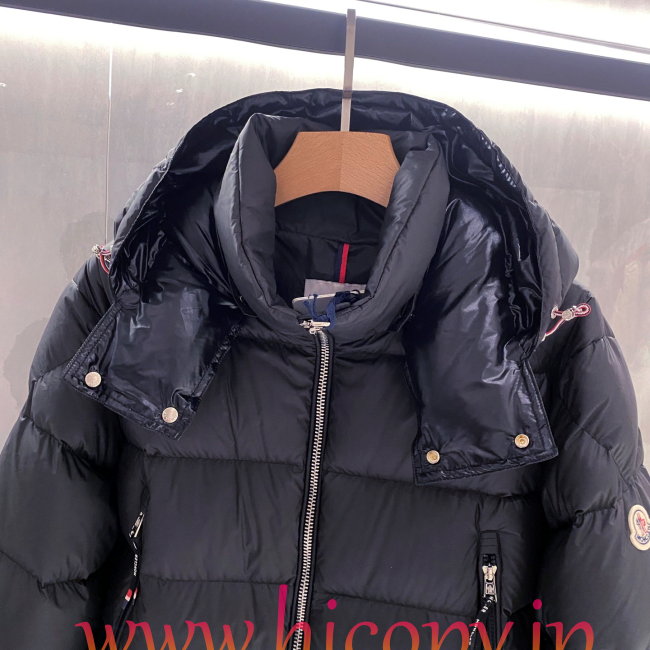 モンクレール Moncler 配色フード付きダウンジャケット ユニセックス ブラック hicopymn034