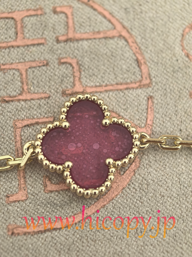 【Van Cleef & Arpels】ヴァンクリーフ＆アーペル アルハンブラ 5モティーフ ブレスレット バブルピンク ガラスカルセドニー ゴールド 新P1対版級