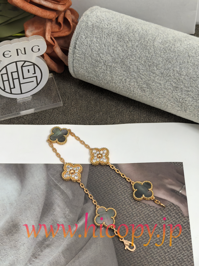 【Van Cleef & Arpels】ヴァンクリーフ＆アーペル アルハンブラ 5モティーフ ブレスレット グレーマザーオブパール＆ダイヤモンド ローズゴールド 新P1対版級