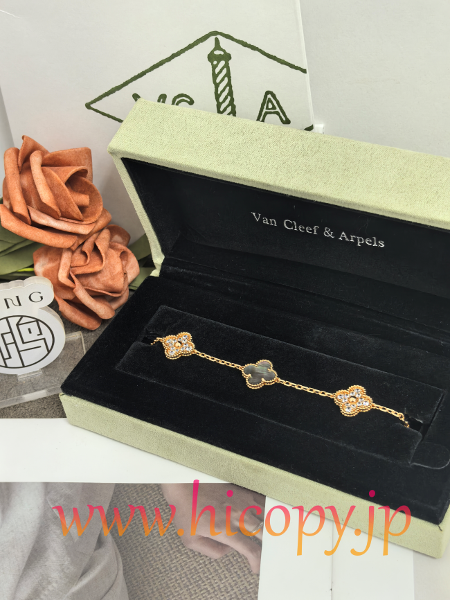【Van Cleef & Arpels】ヴァンクリーフ＆アーペル アルハンブラ 5モティーフ ブレスレット グレーマザーオブパール＆ダイヤモンド ローズゴールド 新P1対版級