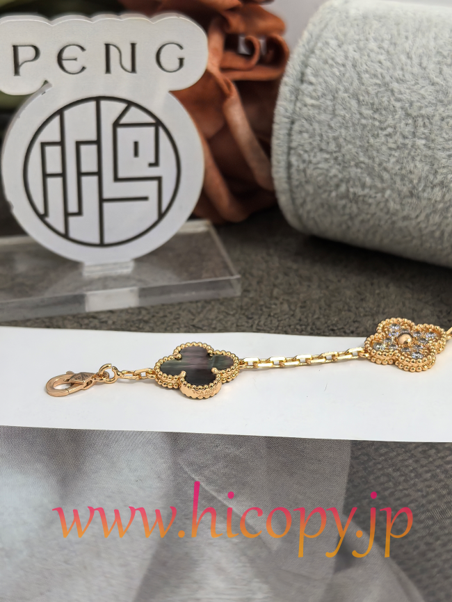 【Van Cleef & Arpels】ヴァンクリーフ＆アーペル アルハンブラ 5モティーフ ブレスレット グレーマザーオブパール＆ダイヤモンド ローズゴールド 新P1対版級