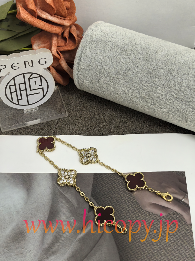 【Van Cleef & Arpels】ヴァンクリーフ＆アーペル アルハンブラ 5モティーフ ブレスレット カーネリアン＆ダイヤモンド ゴールド 新P1対版級