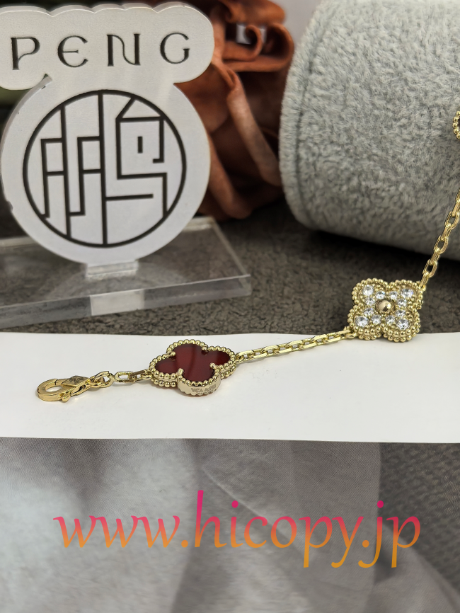 【Van Cleef & Arpels】ヴァンクリーフ＆アーペル アルハンブラ 5モティーフ ブレスレット カーネリアン＆ダイヤモンド ゴールド 新P1対版級