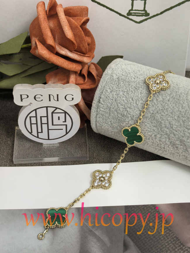 【Van Cleef & Arpels】ヴァンクリーフ＆アーペル アルハンブラ 5モティーフ ブレスレット マラカイト＆ダイヤモンド ゴールド 新P1対版級