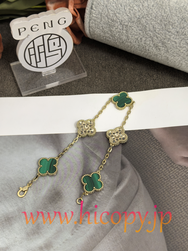 【Van Cleef & Arpels】ヴァンクリーフ＆アーペル アルハンブラ 5モティーフ ブレスレット マラカイト＆ダイヤモンド ゴールド 新P1対版級
