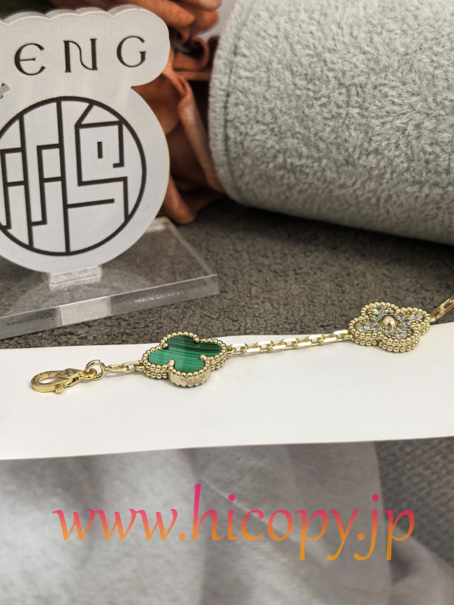 【Van Cleef & Arpels】ヴァンクリーフ＆アーペル アルハンブラ 5モティーフ ブレスレット マラカイト＆ダイヤモンド ゴールド 新P1対版級