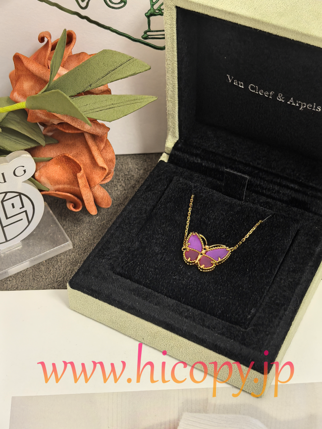 【Van Cleef & Arpels】ヴァンクリーフ＆アーペル フルイ バタフライ ネックレス 紫玉髄グラデーション ゴールド 升级款（市場頂級）