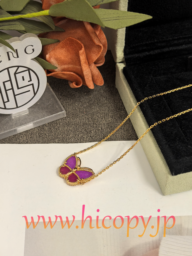 【Van Cleef & Arpels】ヴァンクリーフ＆アーペル フルイ バタフライ ネックレス 紫玉髄グラデーション ゴールド 升级款（市場頂級）