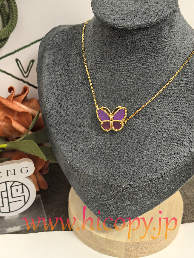 【Van Cleef & Arpels】ヴァンクリーフ＆アーペル フルイ バタフライ ネックレス 紫玉髄グラデーション ゴールド 升级款（市場頂級）