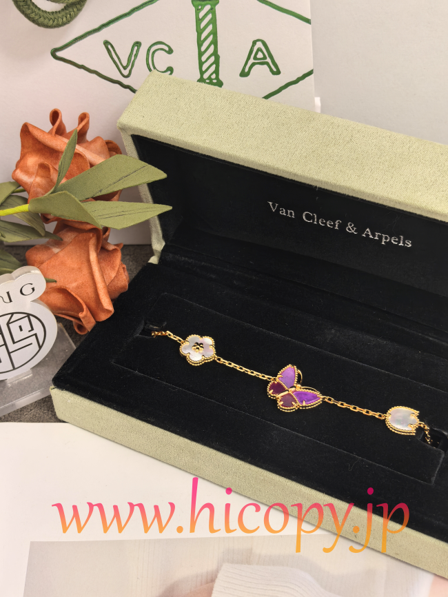 【Van Cleef & Arpels】ヴァンクリーフ＆アーペル フルイ バタフライ リング 紫玉髄＆マザーオブパール ゴールド 升级款（市場頂級）