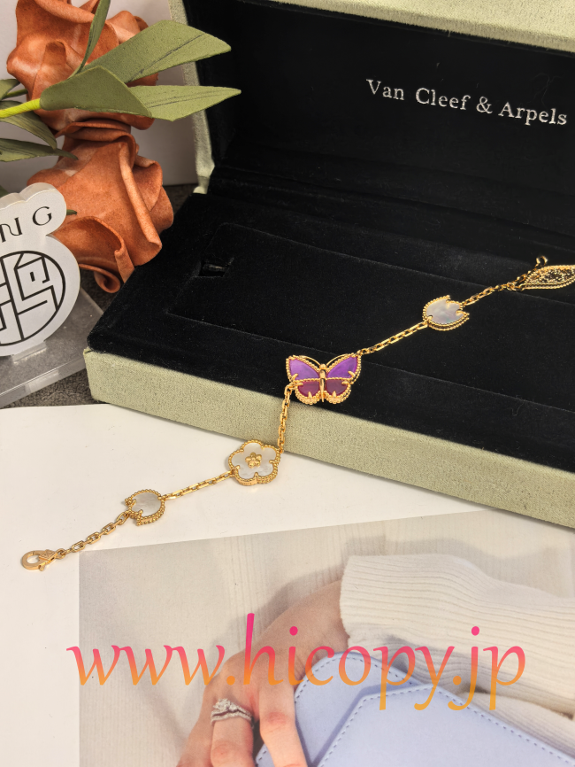 【Van Cleef & Arpels】ヴァンクリーフ＆アーペル フルイ バタフライ リング 紫玉髄＆マザーオブパール ゴールド 升级款（市場頂級）