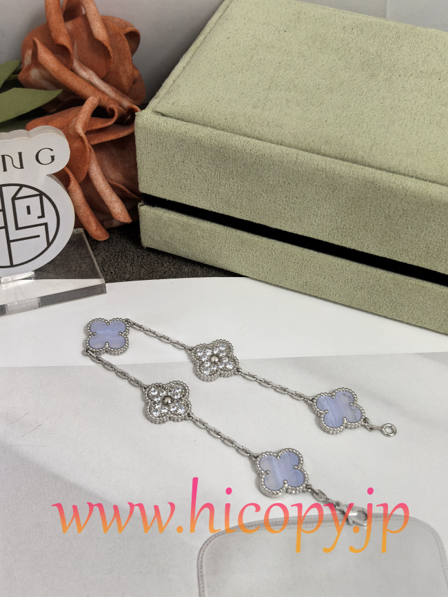 【Van Cleef & Arpels】ヴァンクリーフ＆アーペル アルハンブラ 5モティーフ ブレスレット 紫玉髄＆ダイヤモンド 925シルバー 新P1対版級