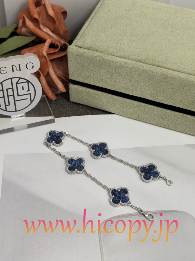 【Van Cleef & Arpels】ヴァンクリーフ＆アーペル アルハンブラ 5モティーフ ブレスレット ピーターサイト 925純銀?プラチナメッキ 新P1対版級