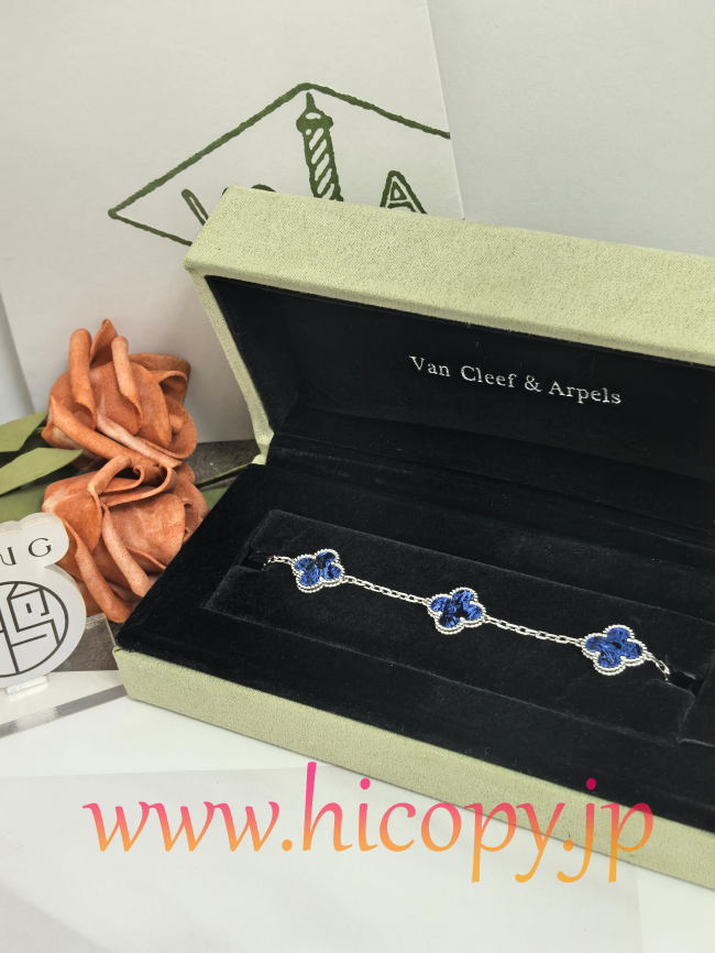 【Van Cleef & Arpels】ヴァンクリーフ＆アーペル アルハンブラ 5モティーフ ブレスレット ピーターサイト 925純銀?プラチナメッキ 新P1対版級