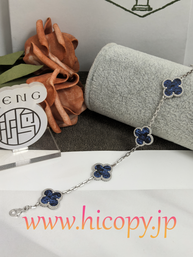 【Van Cleef & Arpels】ヴァンクリーフ＆アーペル アルハンブラ 5モティーフ ブレスレット ピーターサイト 925純銀?プラチナメッキ 新P1対版級