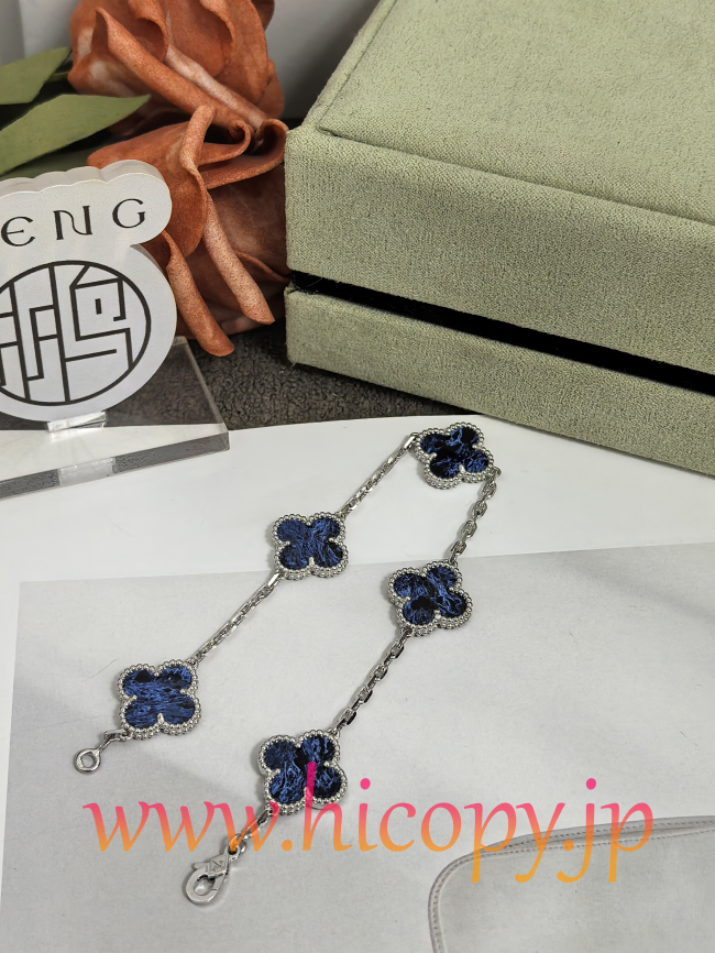 【Van Cleef & Arpels】ヴァンクリーフ＆アーペル アルハンブラ 5モティーフ ブレスレット ピーターサイト 925純銀?プラチナメッキ 新P1対版級
