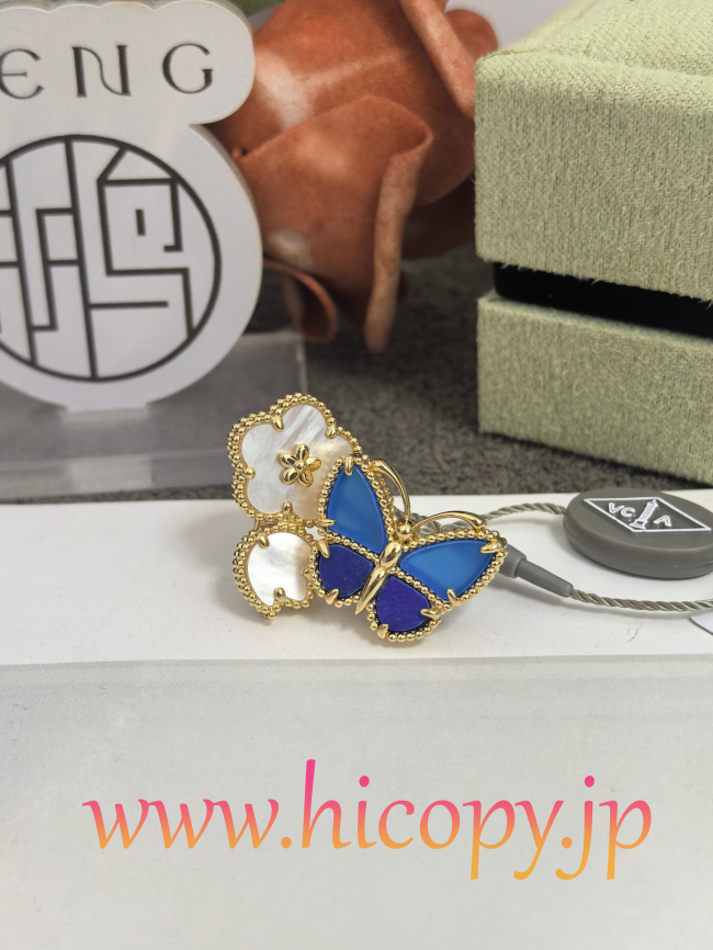【Van Cleef & Arpels】ヴァンクリーフ＆アーペル フルイ バタフライ リング ラピスラズリ＆マザーオブパール ゴールド 升级款（市場頂級）