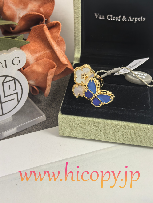 【Van Cleef & Arpels】ヴァンクリーフ＆アーペル フルイ バタフライ リング ラピスラズリ＆マザーオブパール ゴールド 升级款（市場頂級）