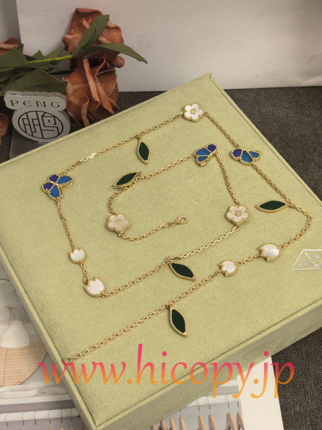 【Van Cleef & Arpels】ヴァンクリーフ＆アーペル フルイ バタフライ ロングネックレス ラピスラズリ＆マザーオブパール ゴールド 升级款（市場頂級）