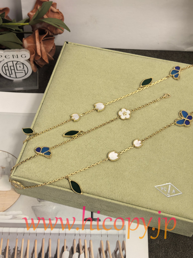 【Van Cleef & Arpels】ヴァンクリーフ＆アーペル フルイ バタフライ ロングネックレス ラピスラズリ＆マザーオブパール ゴールド 升级款（市場頂級）