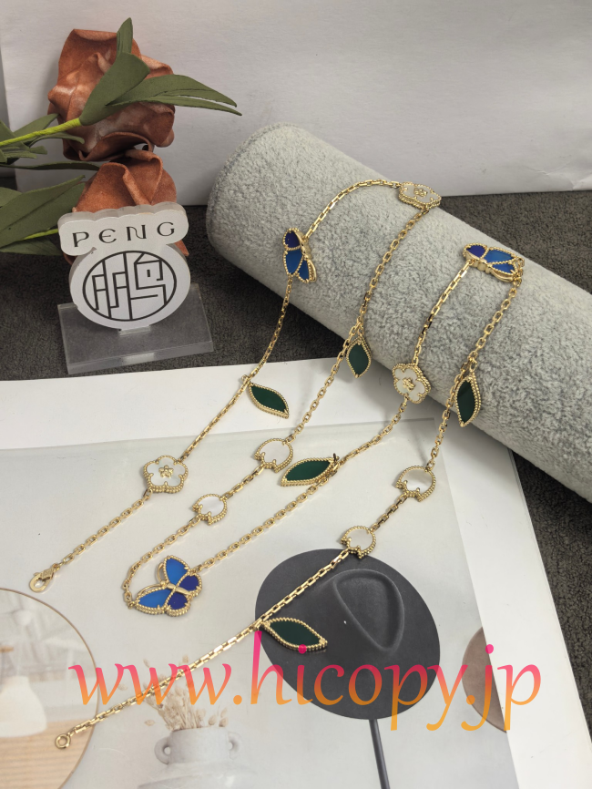 【Van Cleef & Arpels】ヴァンクリーフ＆アーペル フルイ バタフライ ロングネックレス ラピスラズリ＆マザーオブパール ゴールド 升级款（市場頂級）