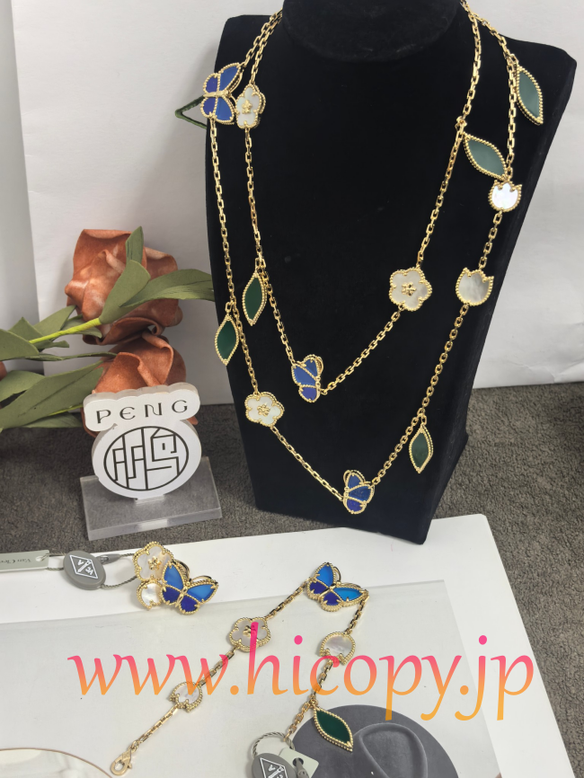 【Van Cleef & Arpels】ヴァンクリーフ＆アーペル フルイ バタフライ ロングネックレス ラピスラズリ＆マザーオブパール ゴールド 升级款（市場頂級）