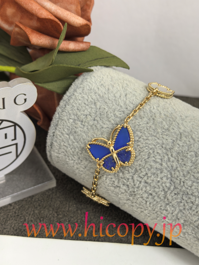 【Van Cleef & Arpels】ヴァンクリーフ＆アーペル フルイ バタフライ ブレスレット ラピスラズリ＆マザーオブパール ゴールド 升级款（市場頂級）