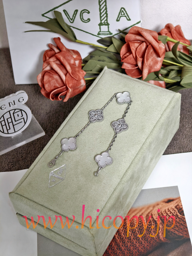 【Van Cleef & Arpels】ヴァンクリーフ＆アーペル アルハンブラ 5モティーフ ブレスレット 白蝶貝＆ダイヤモンド シルバー 対版貨