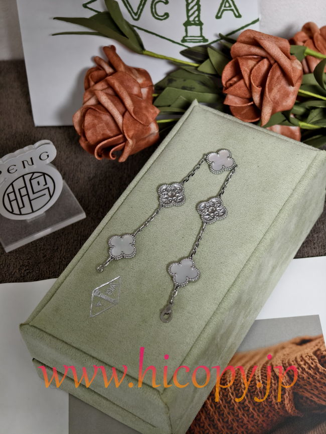【Van Cleef & Arpels】ヴァンクリーフ＆アーペル アルハンブラ 5モティーフ ブレスレット 白蝶貝＆ダイヤモンド シルバー 対版貨