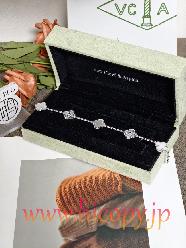 【Van Cleef & Arpels】ヴァンクリーフ＆アーペル アルハンブラ 5モティーフ ブレスレット 白蝶貝＆ダイヤモンド シルバー 対版貨