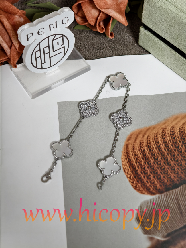 【Van Cleef & Arpels】ヴァンクリーフ＆アーペル アルハンブラ 5モティーフ ブレスレット 白蝶貝＆ダイヤモンド シルバー 対版貨