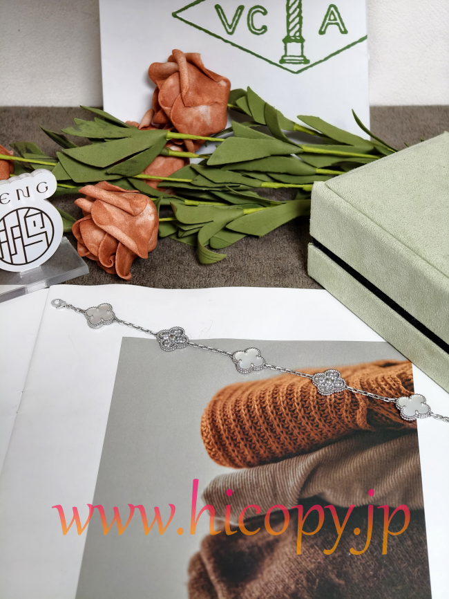 【Van Cleef & Arpels】ヴァンクリーフ＆アーペル アルハンブラ 5モティーフ ブレスレット 白蝶貝＆ダイヤモンド シルバー 対版貨