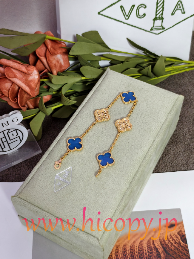 【Van Cleef & Arpels】ヴァンクリーフ＆アーペル アルハンブラ 5モティーフ ブレスレット ブルーカルセドニー＆ダイヤモンド ゴールド 対版貨