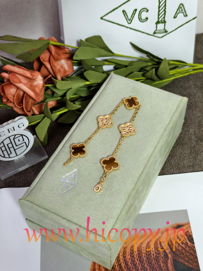 【Van Cleef & Arpels】ヴァンクリーフ＆アーペル アルハンブラ 5モティーフ ブレスレット 虎目石＆ダイヤモンド ゴールド 対版貨